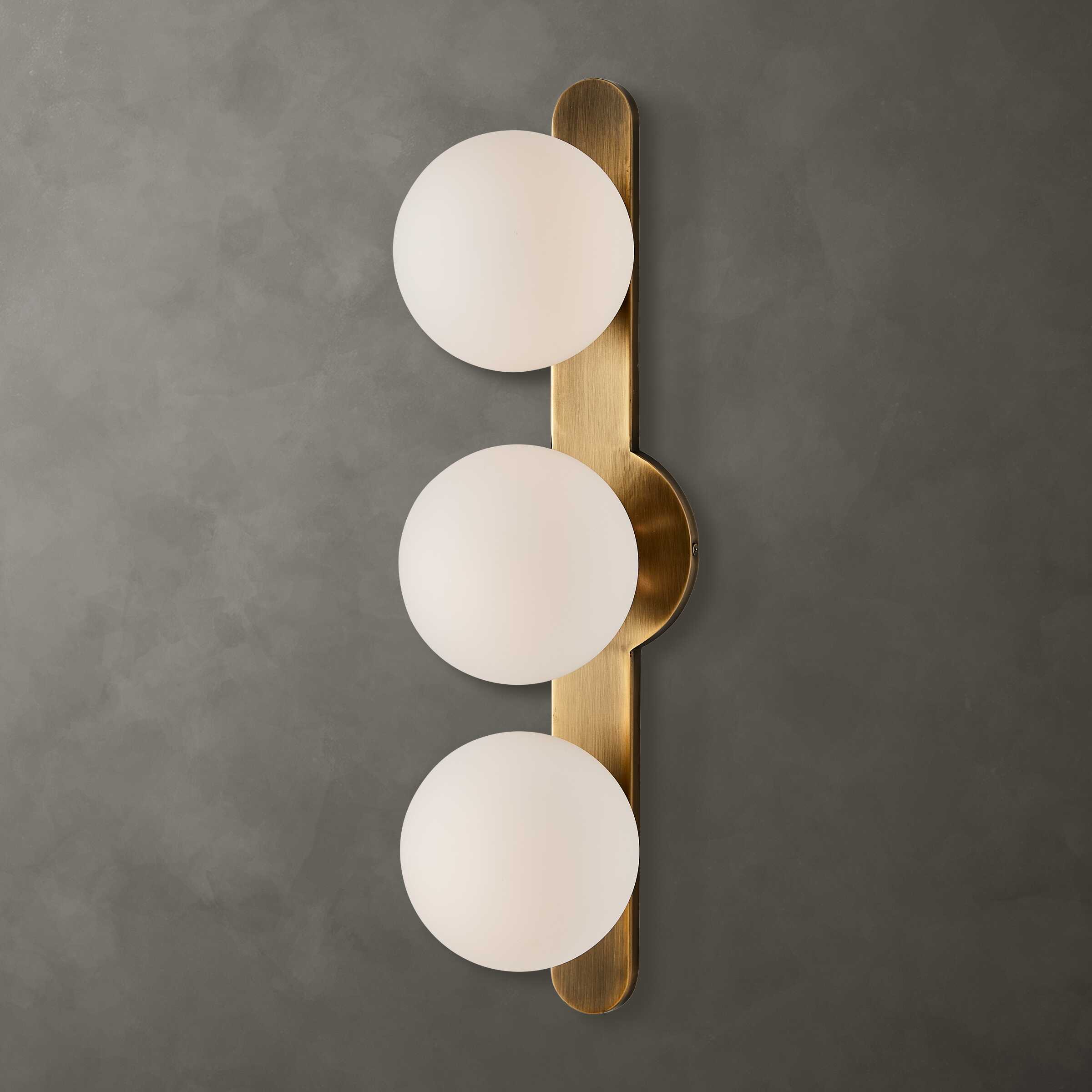Droplet mid century wall sconce with three opal glass globes