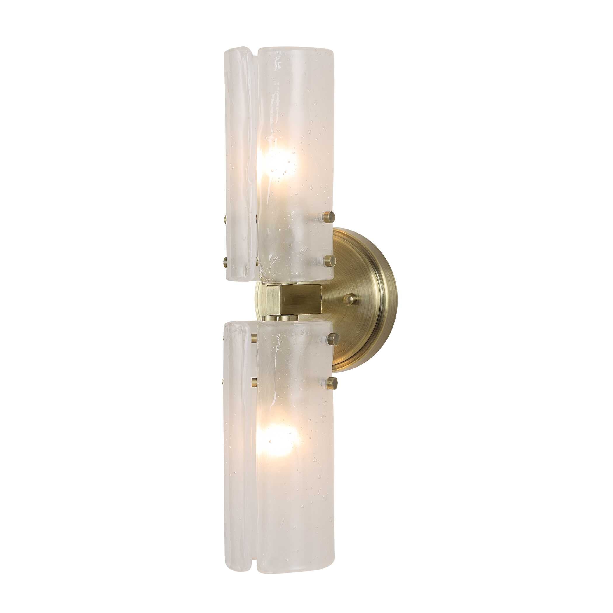 Mistie antique brass wall sconce with seeded glass panels